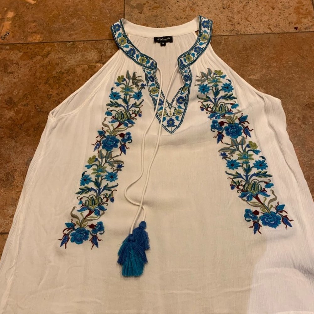 Embroidered halter-style tank/tunic